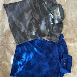 2- Under Armour Boys' Performance 2.0 Novelty Polo, Charcoal & Blue,  Size YM